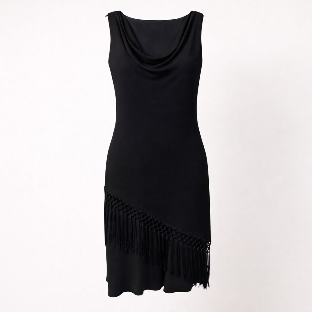 Black Fringe Little Black Dress Sz 12 90s Glam Date Night Cocktail Wedding Glam